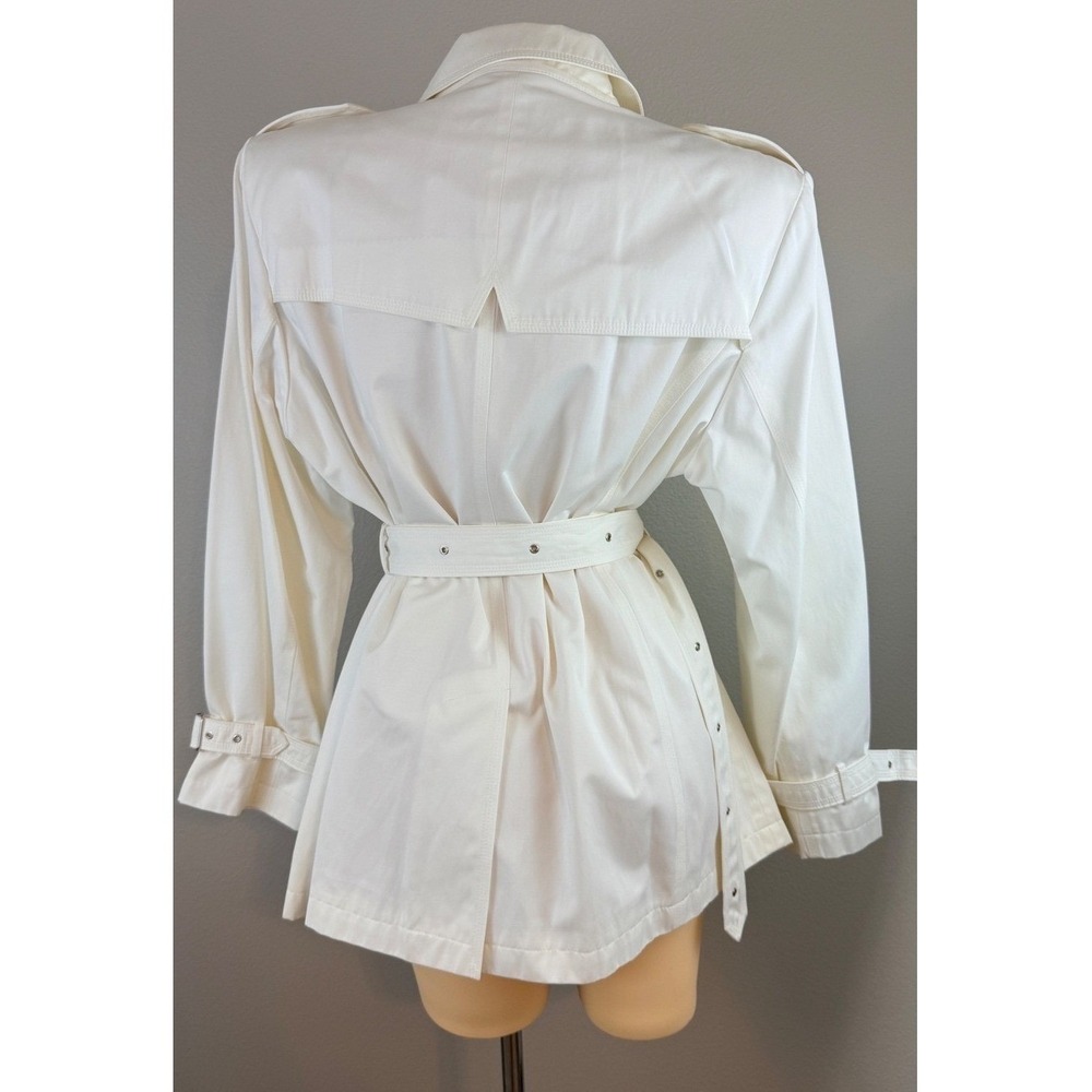 Gallery Old Money White Double Breasted Belted Trench Coat Jacket XL - Picture 2 of 6